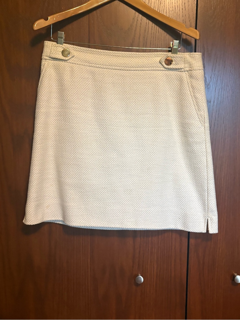 Ann Taylor Cream Textured Mini Skirt with Button Detail